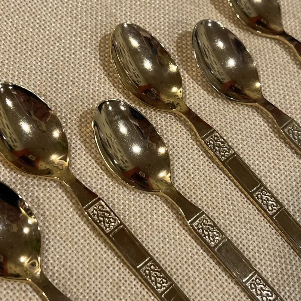 LIFETIME Cutlery Stainless Korea Electroplate GOLD (6) Small Spoons 4.5” EUC
